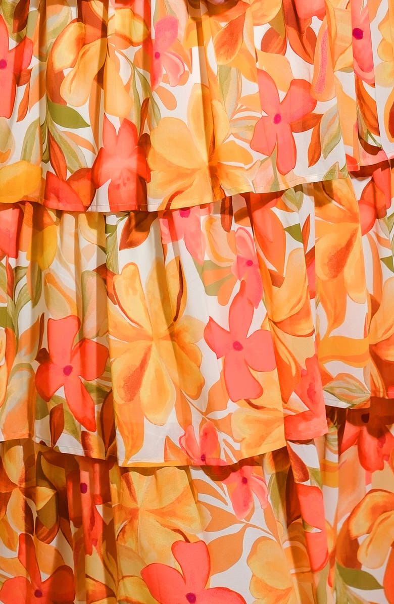 FLYING TOMATO Printed Tie Waist Tiered Maxi Dress, Alternate, color, Ivory Mustard