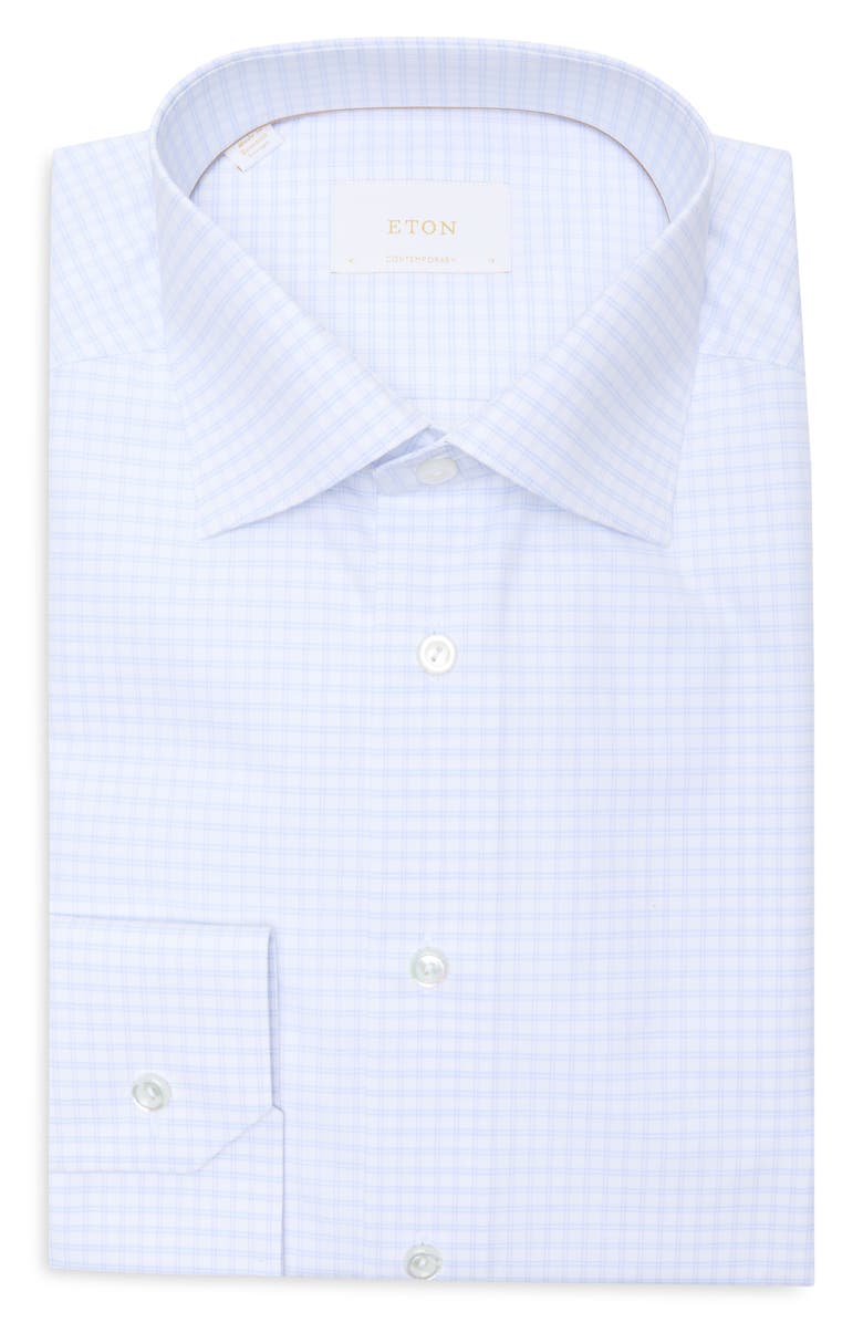 Eton Contemporary Fit Check Cotton Dress Shirt, Main, color, Light Purple