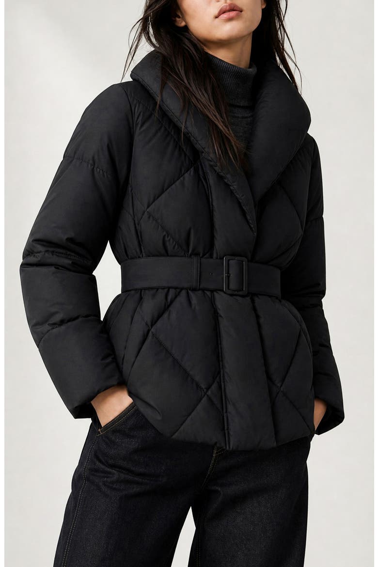 Becky Belted Shawl Collar Puffer Jacket, Alternate, color, BLACK