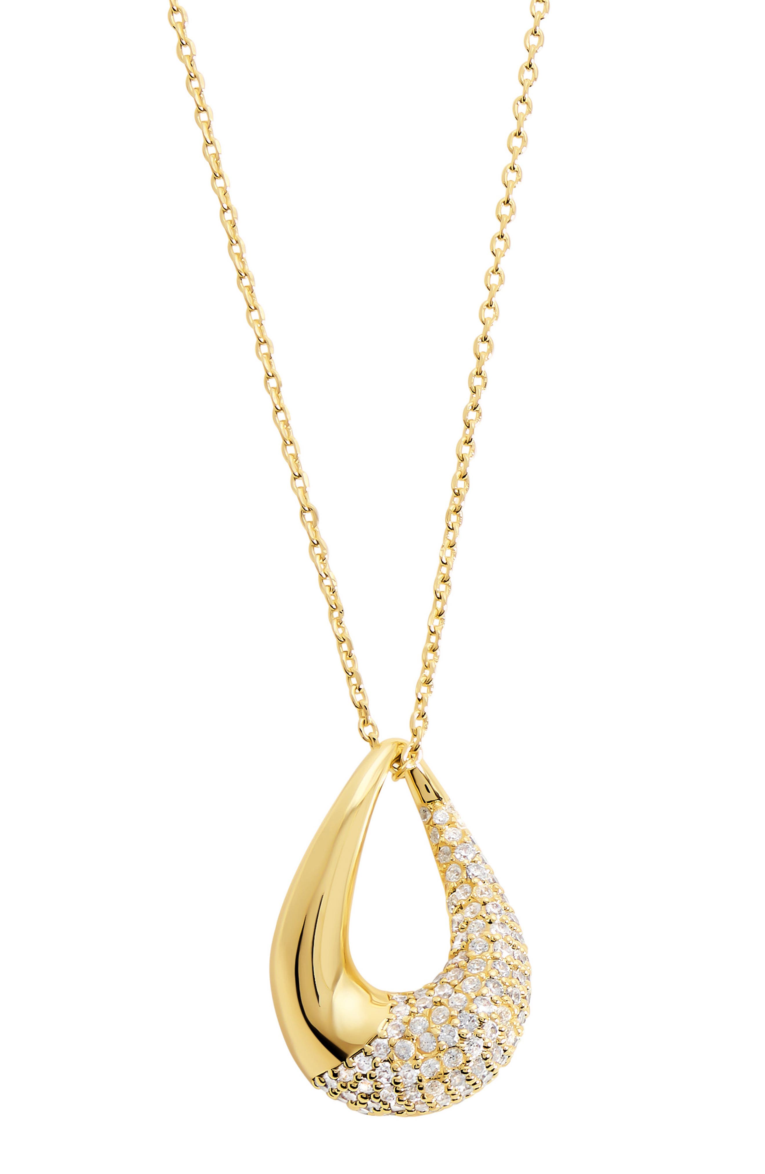 Pavé Cubic Zirconia Open Teardrop Pendant Necklace