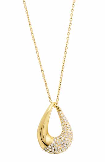 Pavé Cubic Zirconia Open Teardrop Pendant Necklace