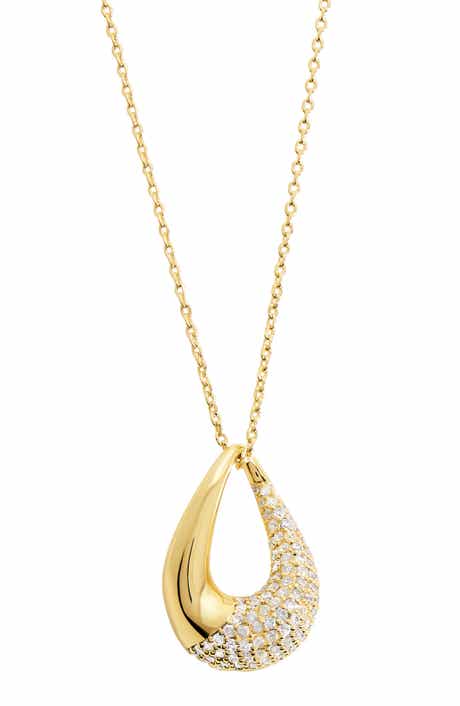 Pavé Cubic Zirconia Open Teardrop Pendant Necklace