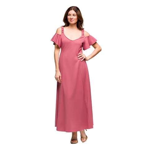 Maternity Cold Sholder Ruffle Sleeve A-Line Maxi Dress
