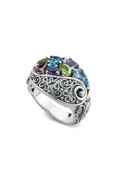 Sterling Silver Multi Gem Paisley Ring