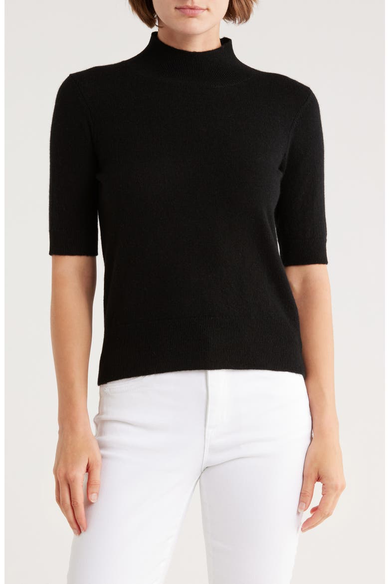 Cashmere Mock Neck Elbow Sleeve Sweater, Main, color, BLACK