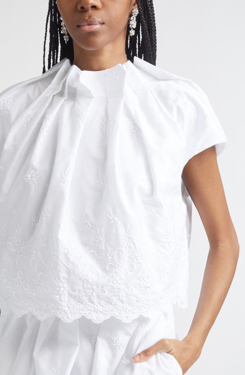 Simone Rocha Pleated Cotton Poplin Tulip Top, Alternate, color, White