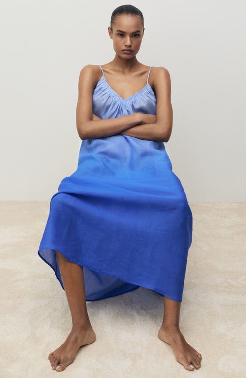 Mango Chemise De Nuit En Ramie Effet Dégradé Bleu - Femme - L -