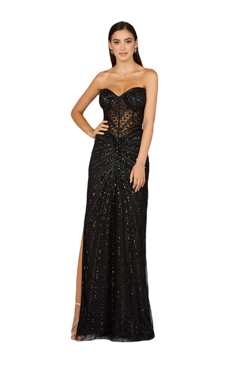 Embellished Strapless Gown with Slit, Alternate, color, Black