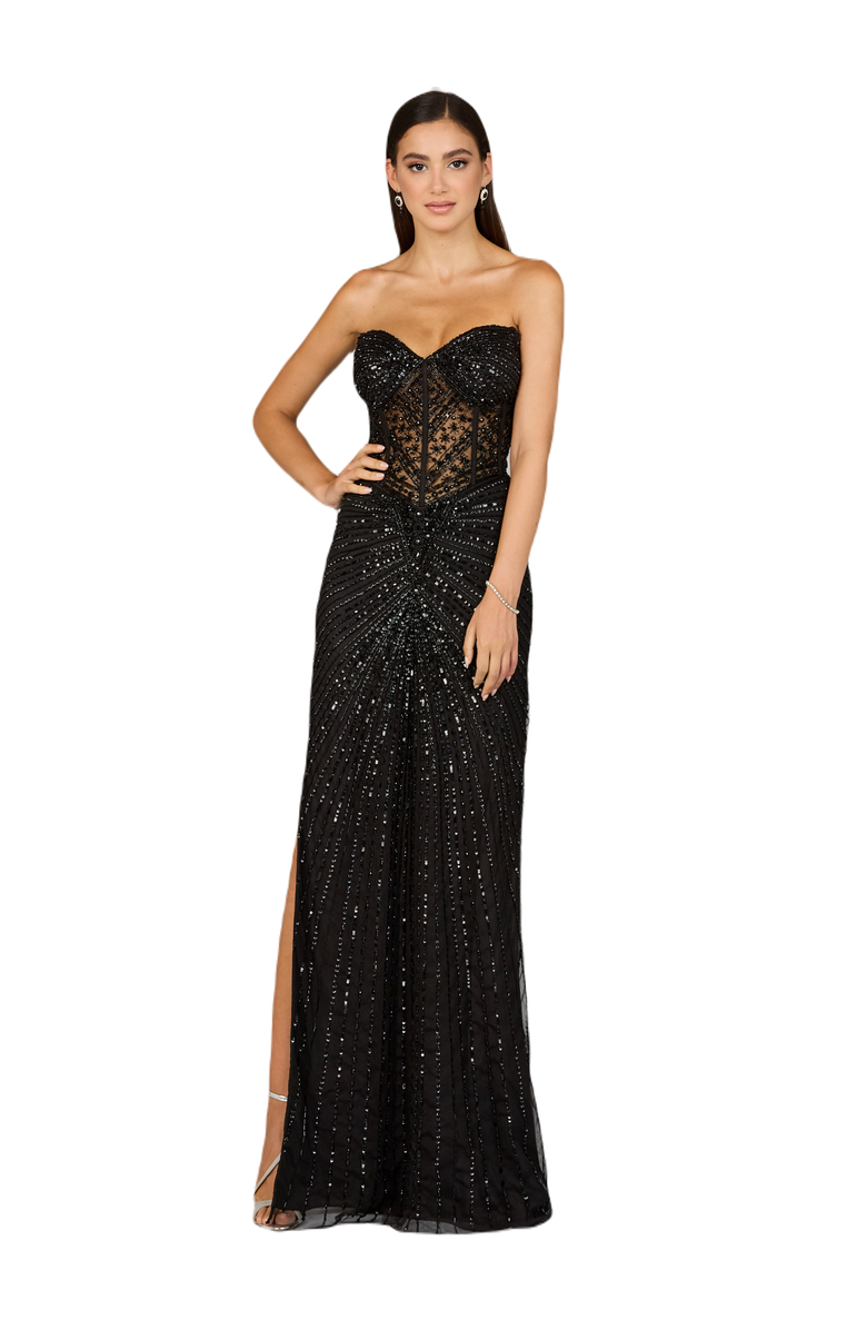 LARA New York Embellished Strapless Gown with Slit, Alternate, color, Black