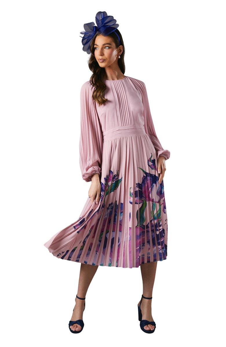 Coast Placement Print Pleat Dress, Main, color, Pink