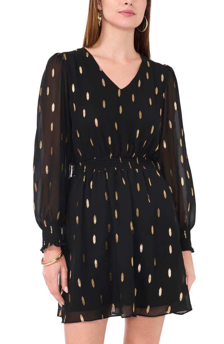 Halogen<sup>®</sup> Metallic Spot Smocked Waist Dress, Alternate, color,