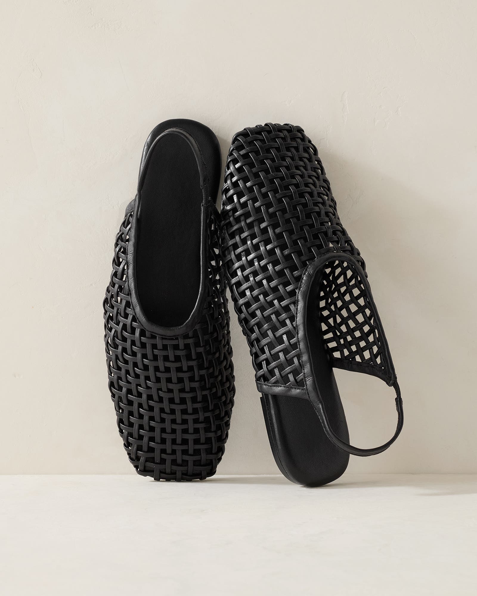 Woven Leather Sandals, Main, color, Black