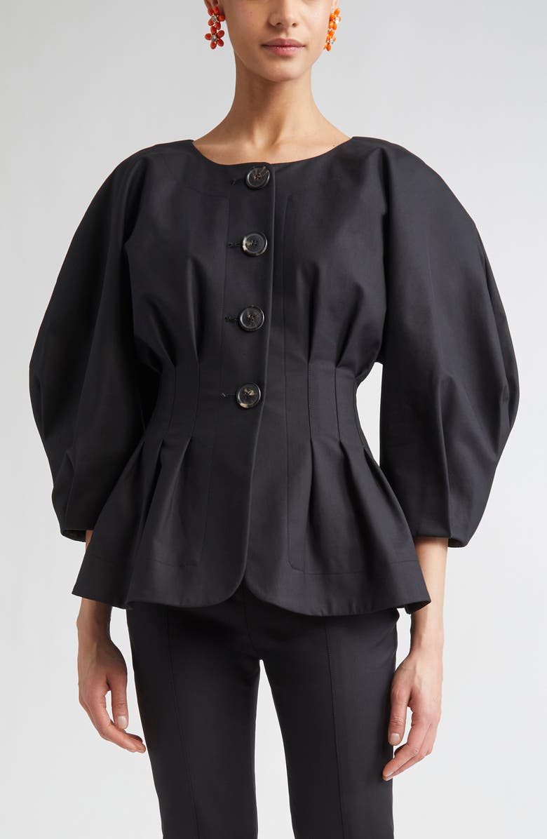Carolina Herrera Pleated Waist Jacket, Main, color, Black