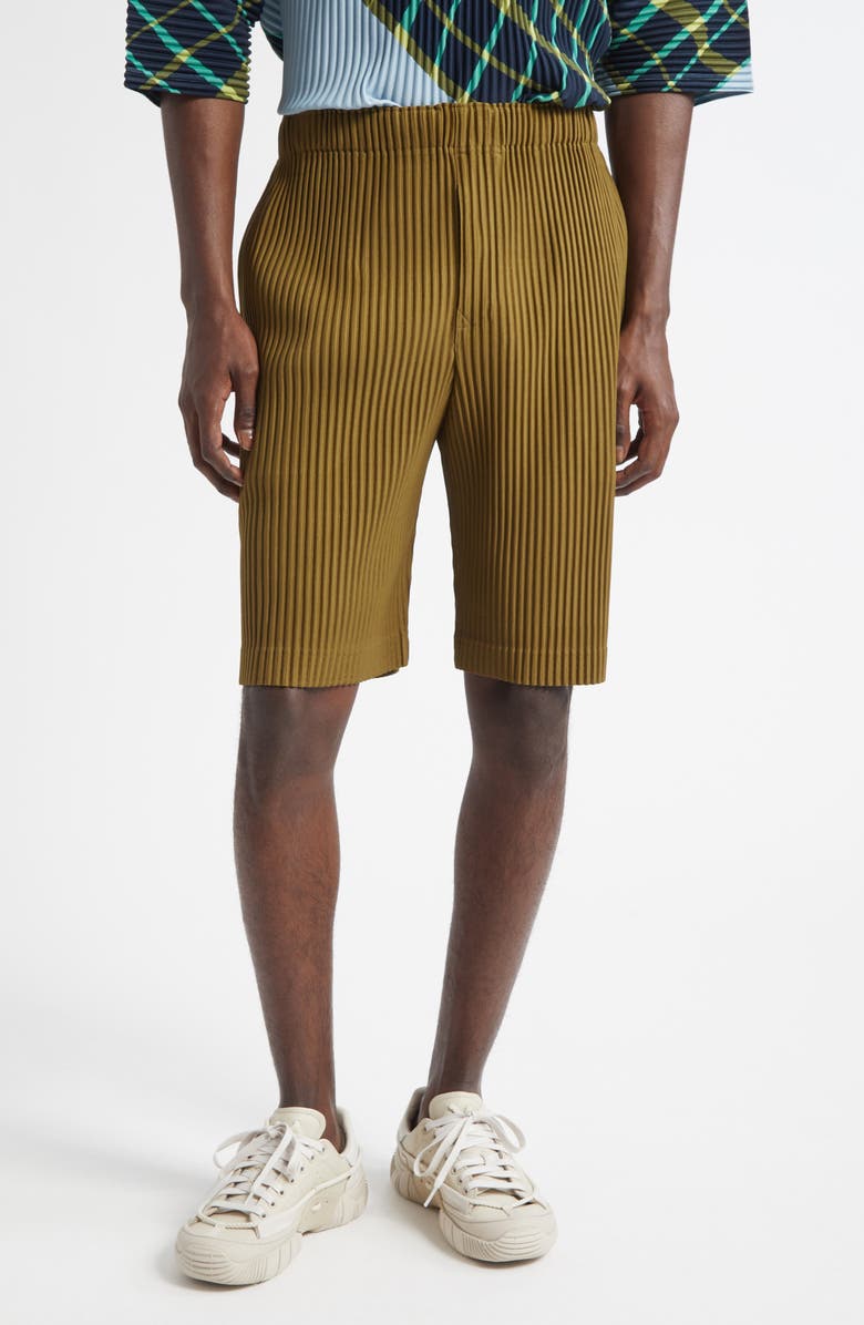 Homme Plissé Issey Miyake Pleated Shorts, Main, color, Olive Khaki