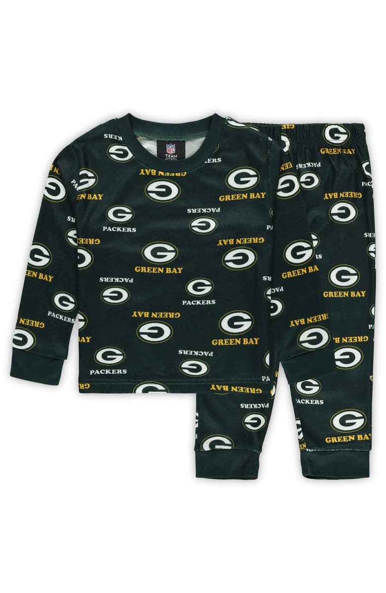 Outerstuff Toddler Outerstuff Green Green Bay Packers All-Over-Print Long Sleeve T-Shirt and Pants Sleep Set, Main, color, Green