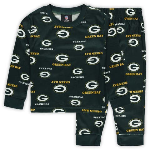 Toddler Outerstuff Green Green Bay Packers All-Over-Print Long Sleeve T-Shirt and Pants Sleep Set