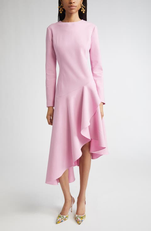 Asymmetric Long Sleeve Stretch Wool Dress
