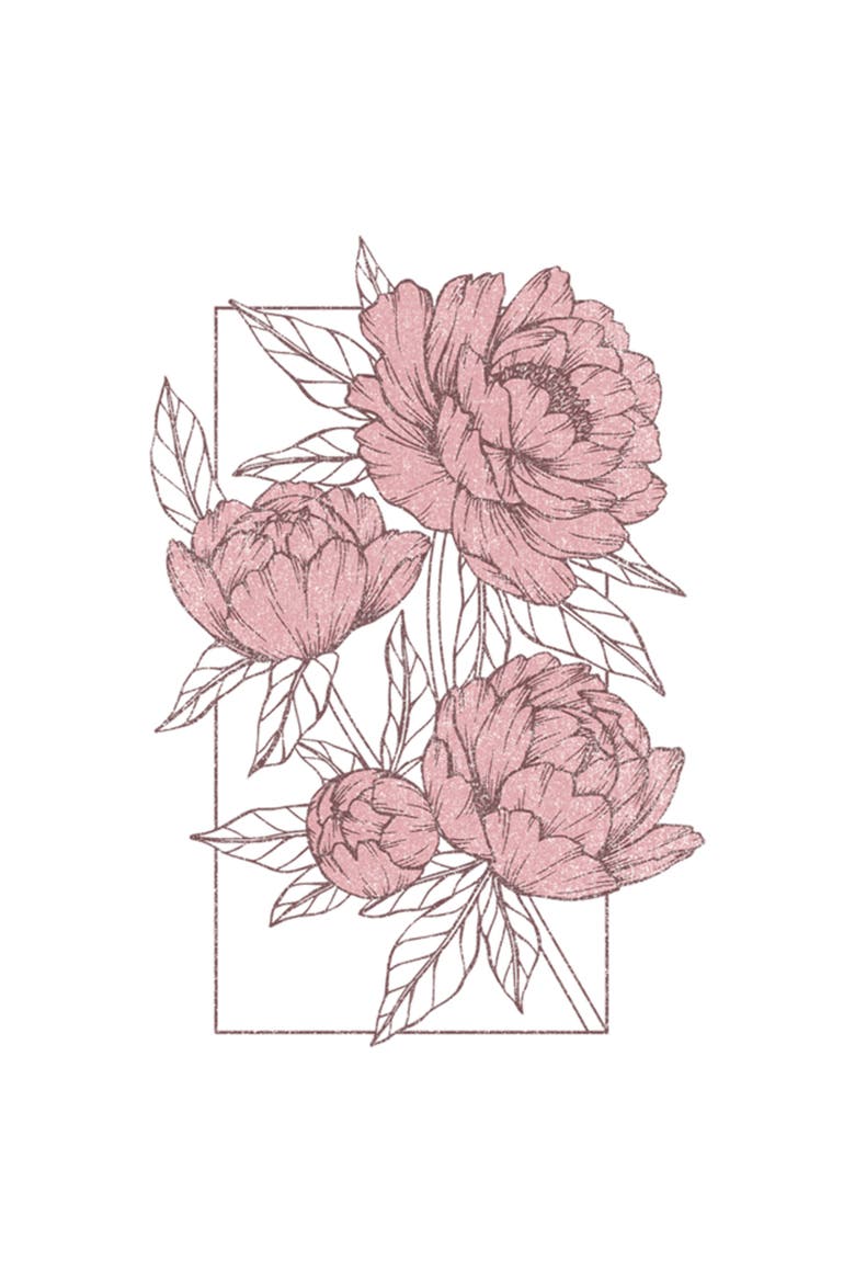 Women's Lost Gods Distressed Peonies  Graphic T-Shirt, Alternate, color, White