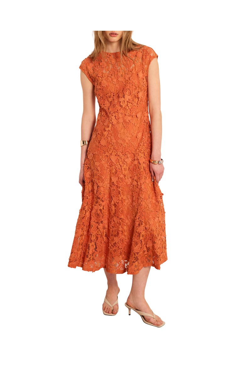 Sleeveless Appliqué Lace Midi Dress, Main, color, Orange