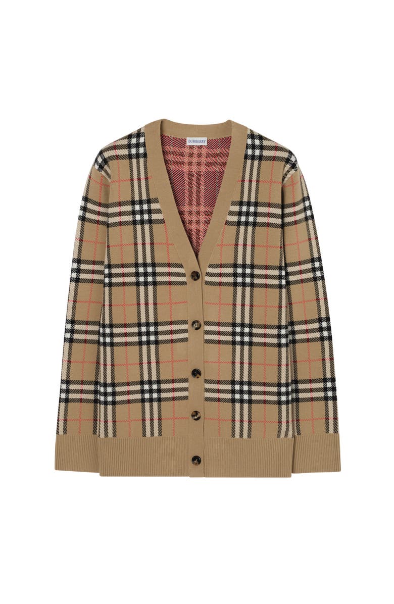 Burberry Check Cotton Wool Cardigan, Main, color, Sand Beige