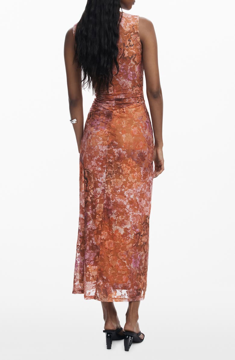 Desigual Floral Sleeveless Midi Dress, Alternate, color, Brown