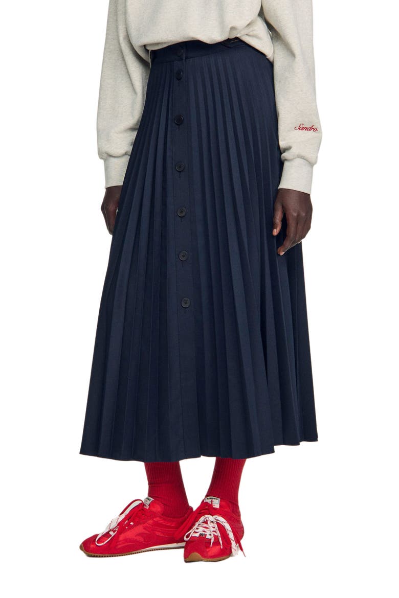 Long Pleated Skirt, Alternate, color, Navy blue