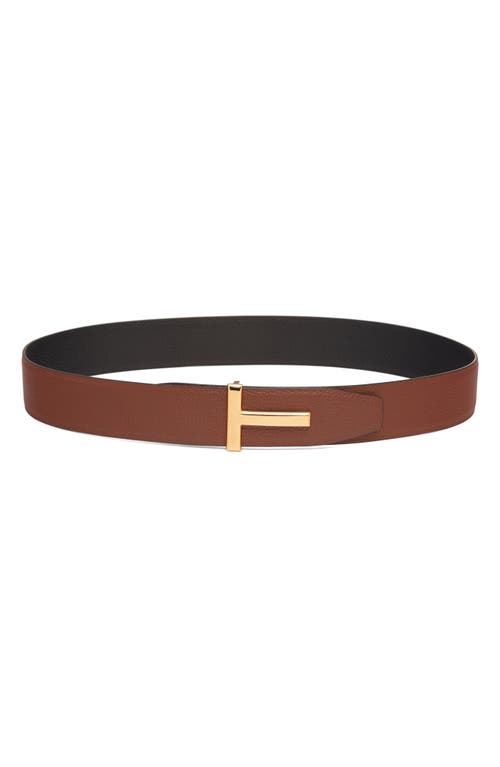 Tom Ford T Icon Reversible Soft Grain Leather Belt In Brown