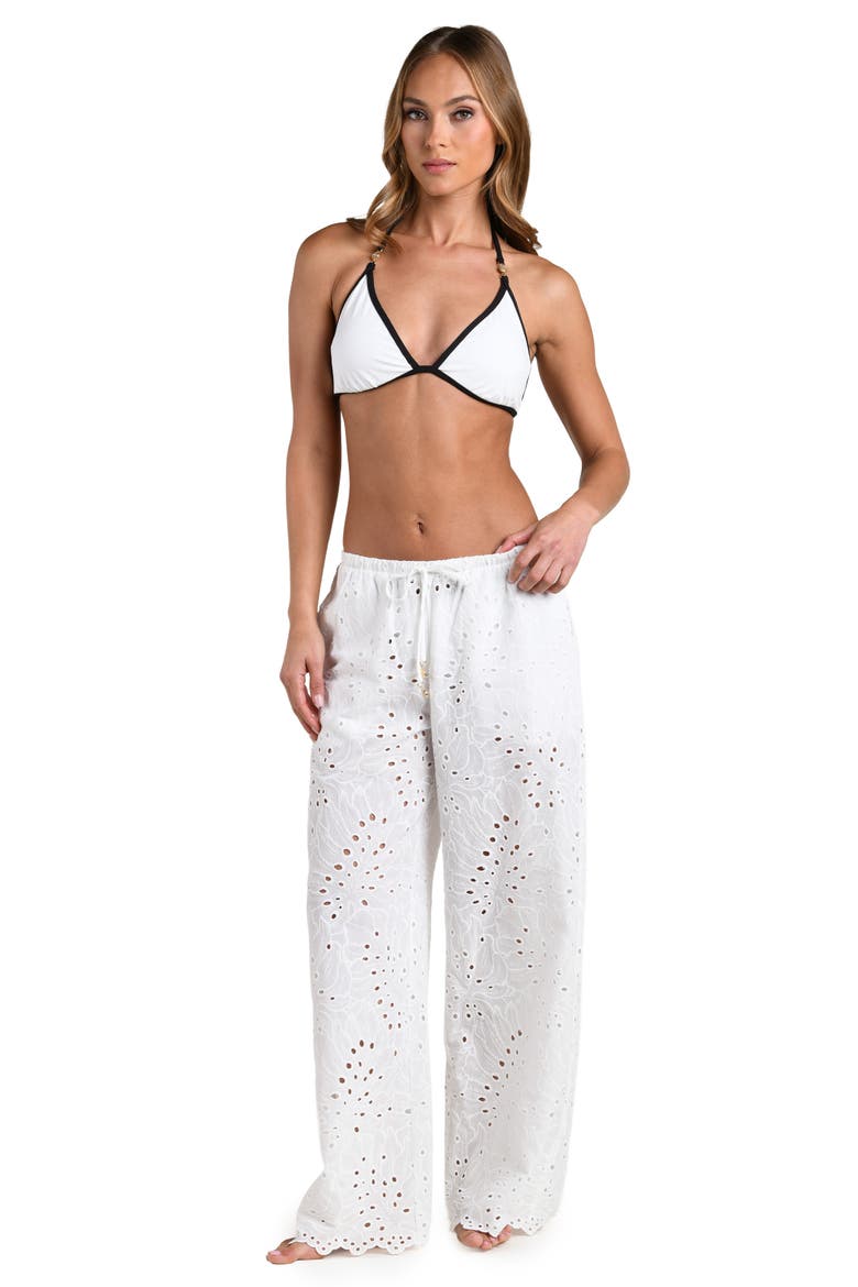 Monstera Eyelet Cove Cover-Up Pants, Alternate, color, WHITE