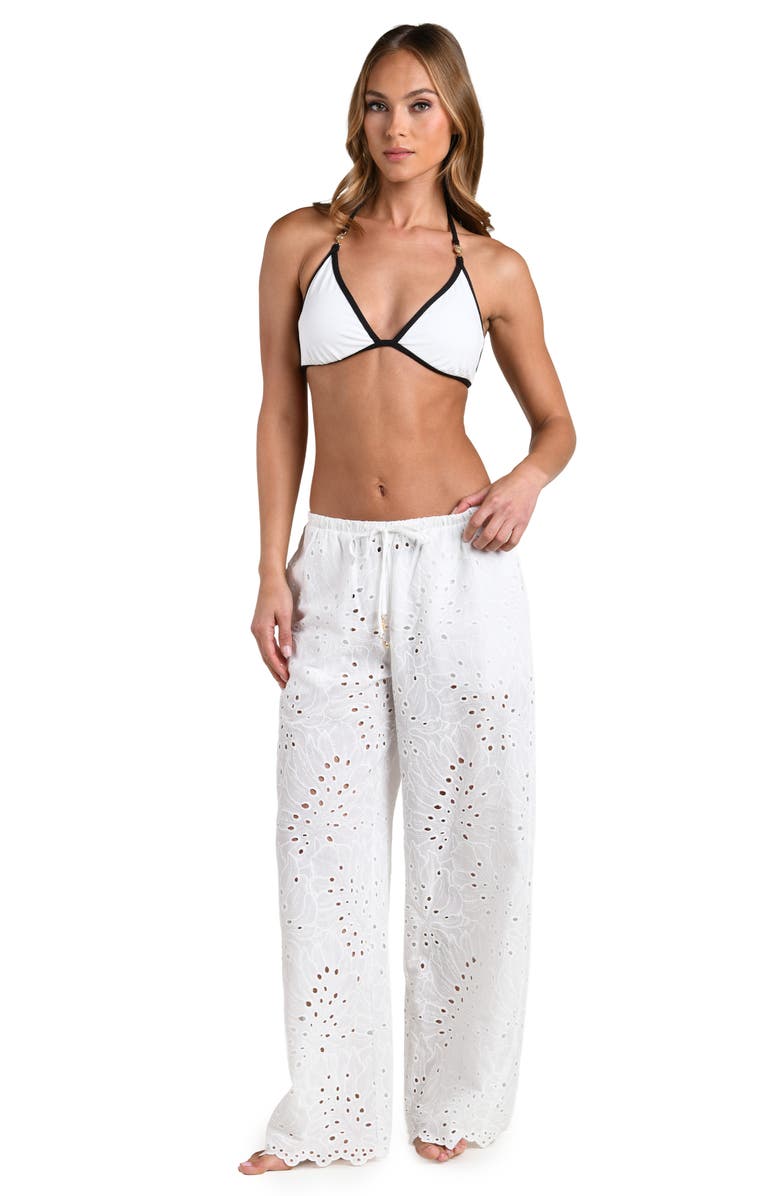 L'AGENCE Monstera Eyelet Cove Cover-Up Pants, Alternate, color, White
