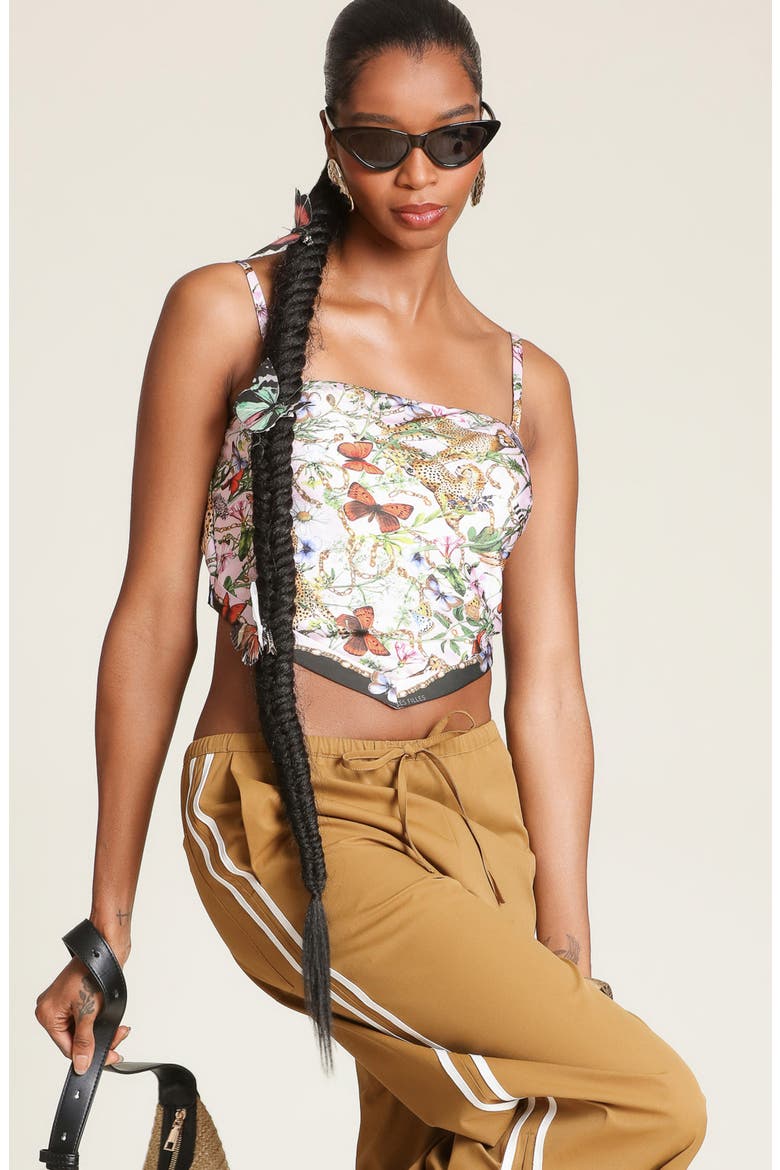 Scarf Satin Crop Top, Alternate, color, PINK CHEETAH SCARF