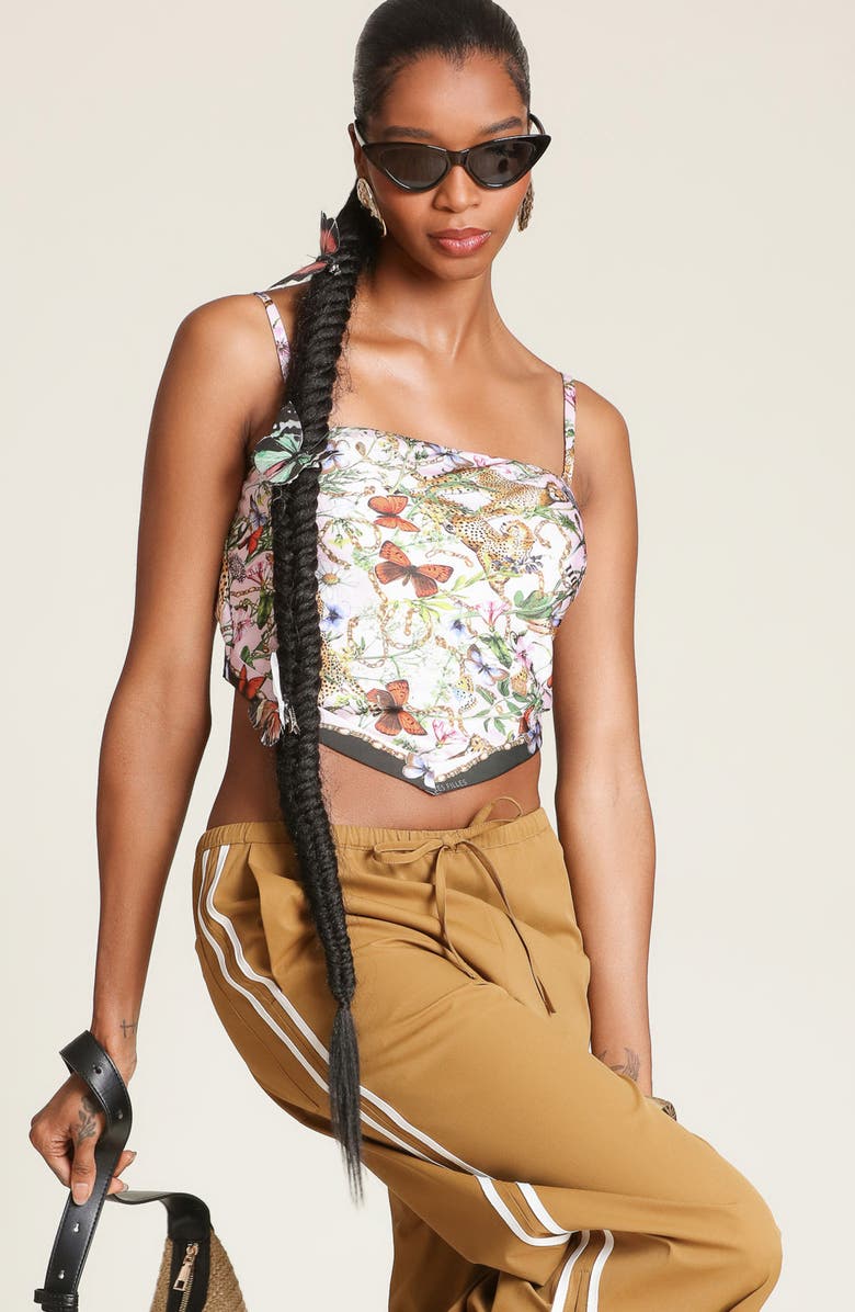 Avec Les Filles Scarf Satin Crop Top, Alternate, color, Pink Cheetah Scarf