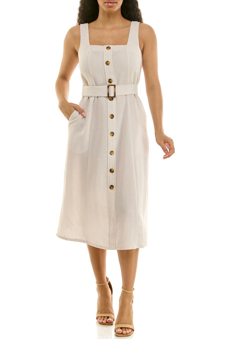 Square Neck Button Front Dress, Main, color, OYSTER