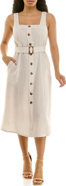 Nina Leonard Square Neck Button Front Dress