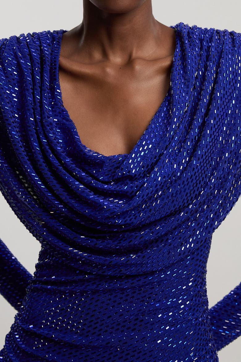 Cowl Neck Long Sleeve Mini Dress, Alternate, color, Cobalt