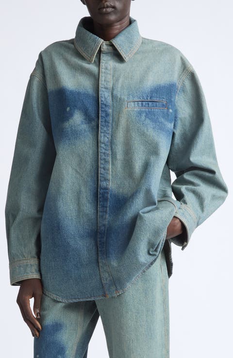 Face Print Oversized Denim Shirt