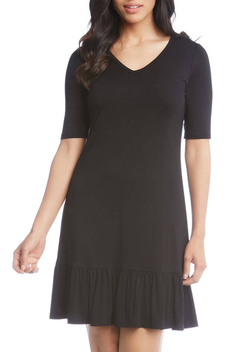 V-Neck Ruffle Hem Dress, Alternate, color, BLACK