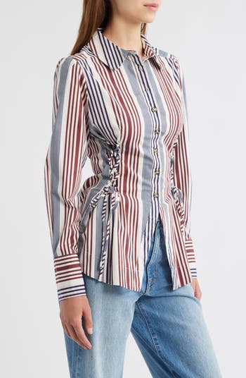 Jilla Stripe Lace-Up Button-Up Shirt