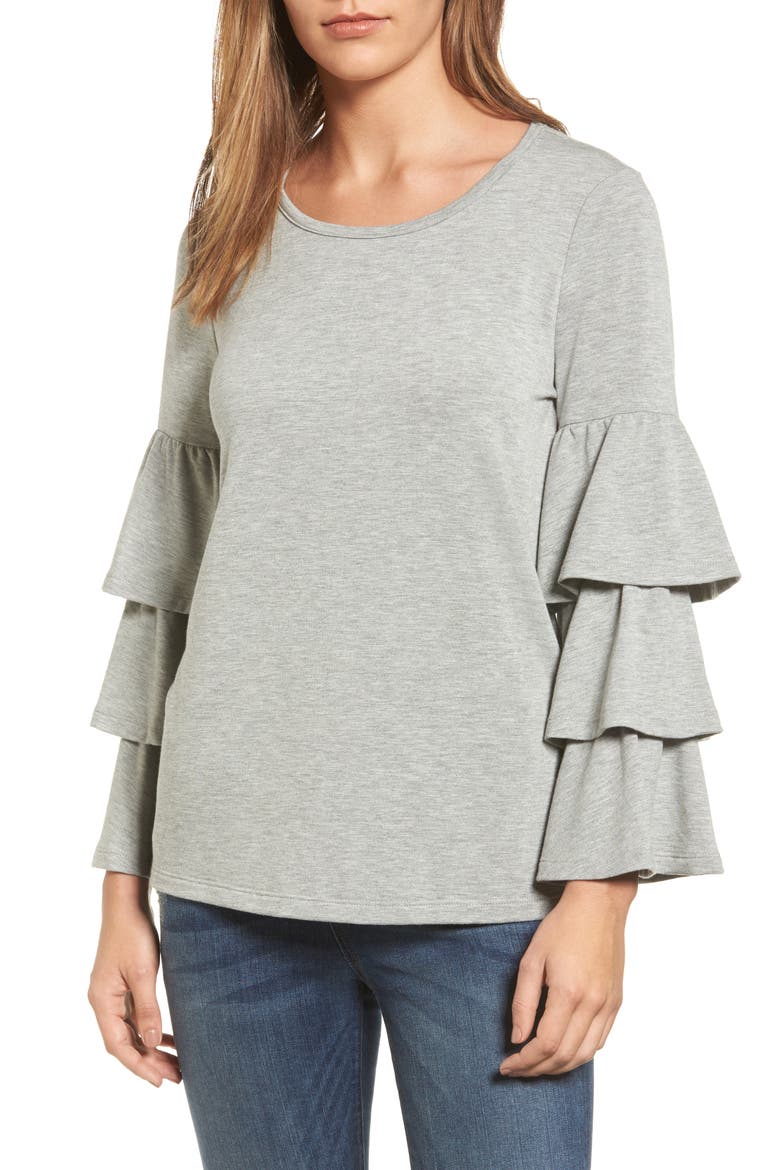 Tiered Bell Sleeve Knit Top, Main, color, GREY