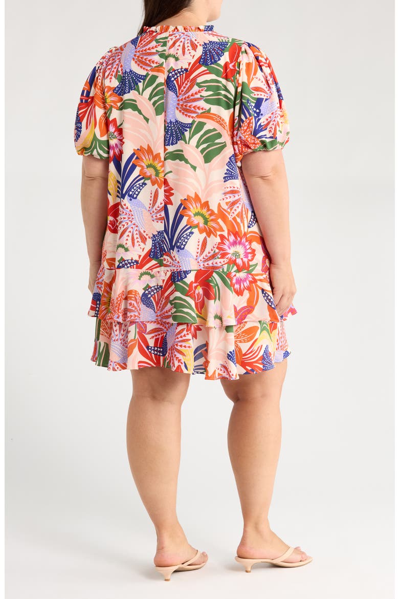 Hatley Floral Split Neck Minidress, Alternate, color, BLUE/ PINK/ CREAM