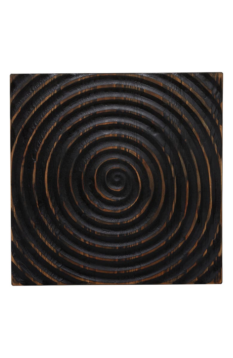 GINGER BIRCH STUDIO Black Wood Intricately Carved Accent Table, Alternate, color, 