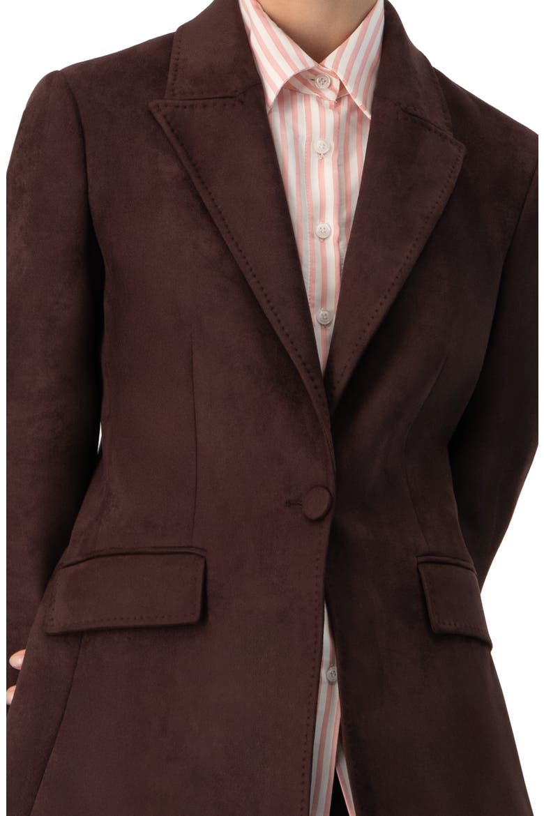 Single-Breasted Faux-Suede Blazer, Alternate, color, Brown