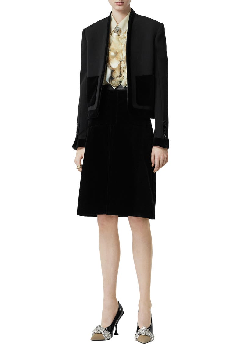 Velvet Trim Crop Jacket, Alternate, color, BLACK