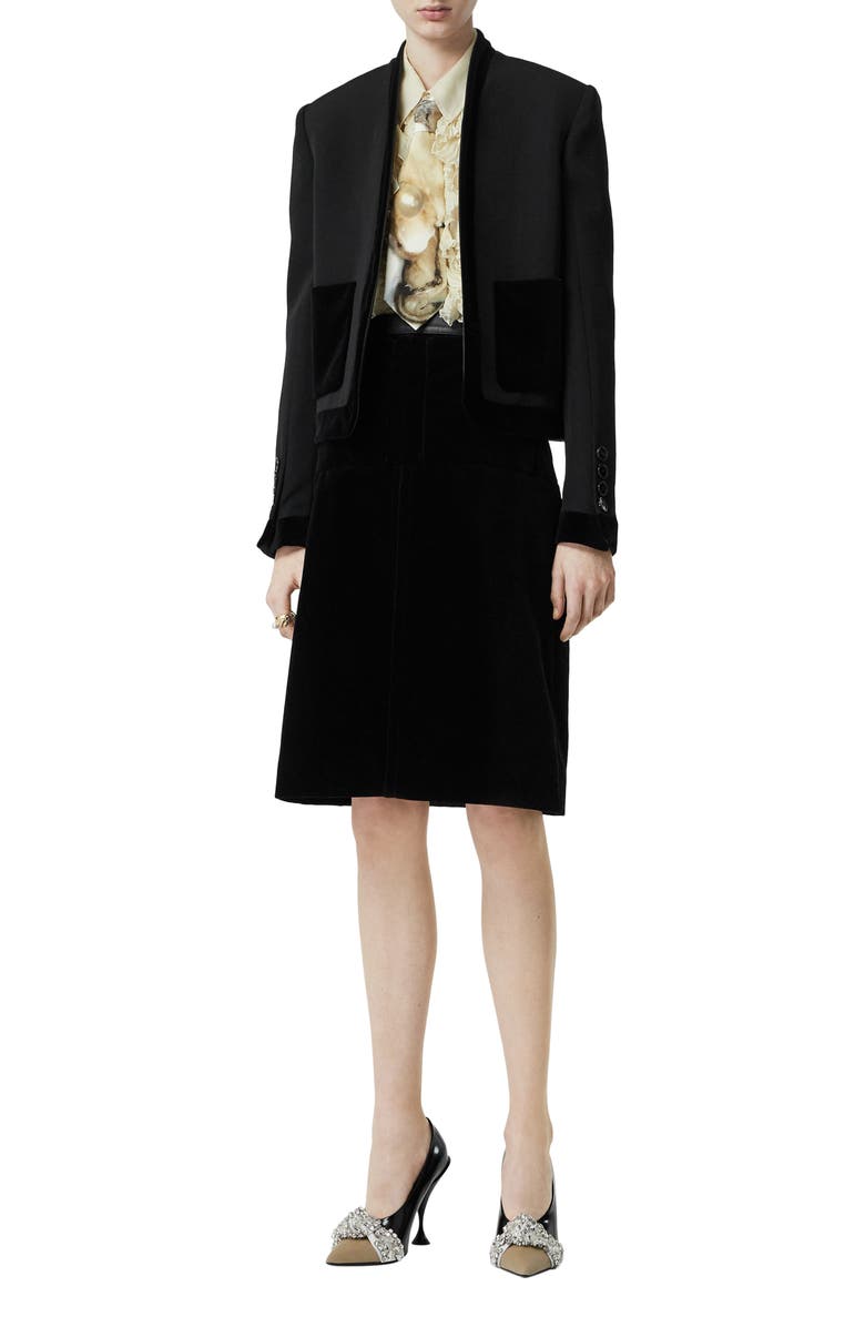 Burberry Velvet Trim Crop Jacket, Alternate, color,