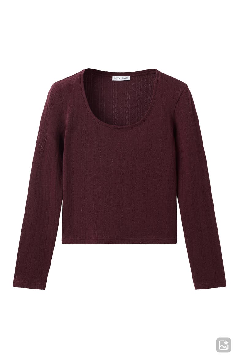 Pointelle Long Sleeve Crop T-Shirt, Alternate, color, BURGUNDY