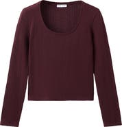 MANGO TEEN Pointelle Long Sleeve Crop T-Shirt