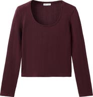 MANGO TEEN Pointelle Long Sleeve Crop T-Shirt