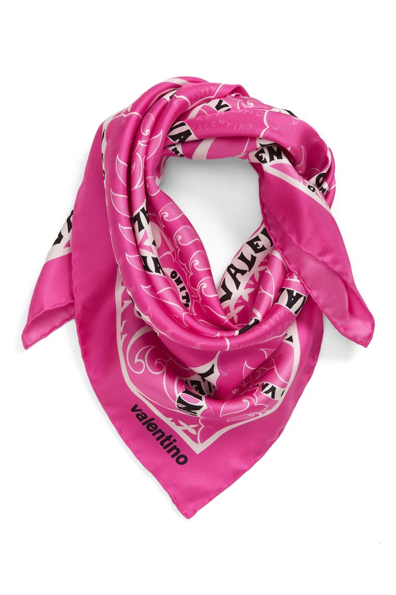 Manifesto Bandana Square Silk Scarf, Alternate, color, V5P PINK/ PINK PP/ AVORIO