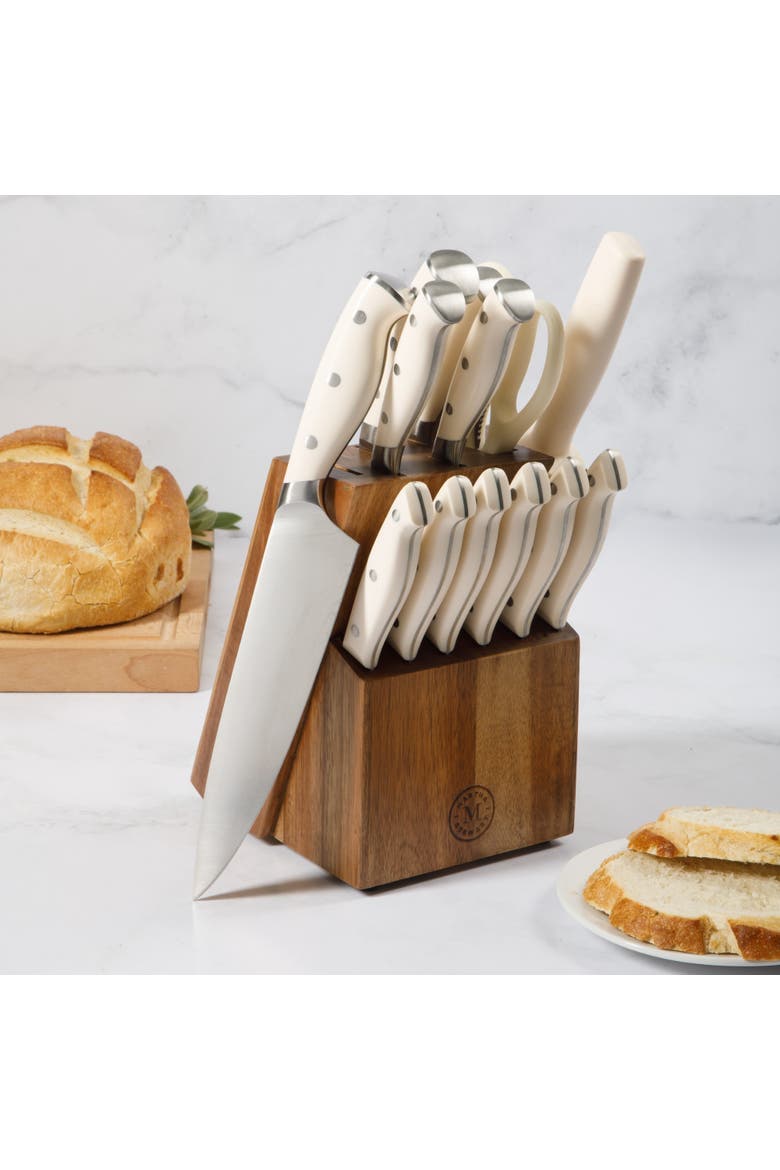 Greeley 14-Piece High-Carbon Stainless Steel Knife Block Set, Alternate, color, Linen White