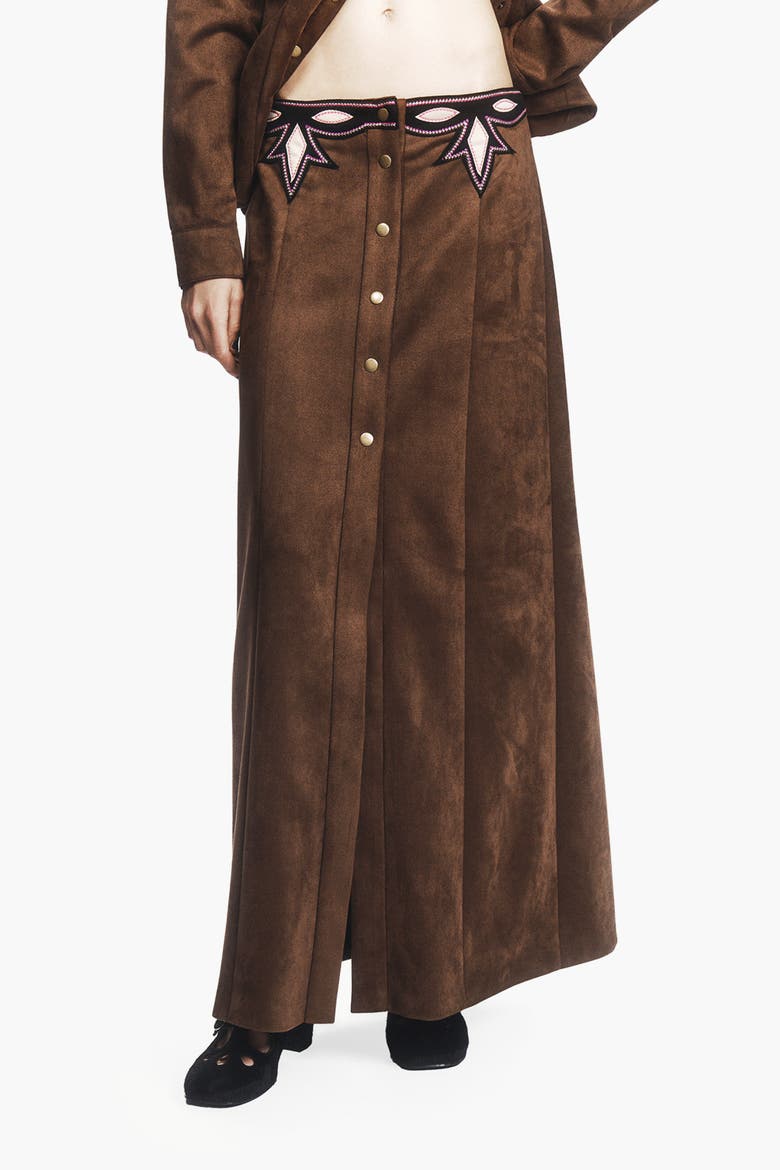 Faux Suede Appliqué Skirt, Main, color, Mocha Multi