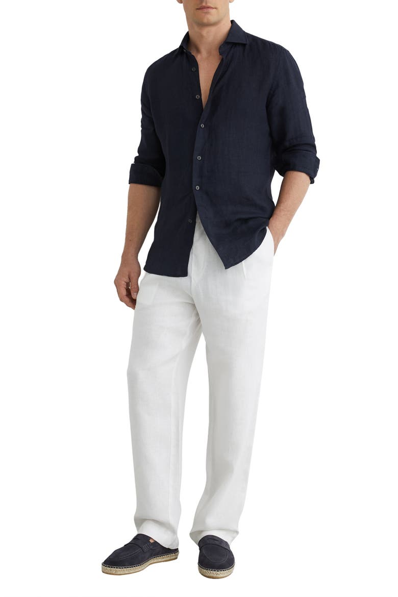 Ruban Linen Button-Up Shirt, Alternate, color, NAVY